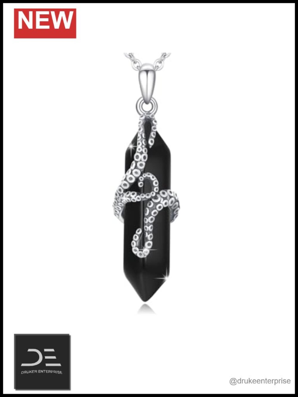 Octopus Tentacle Crystal Pillar Pendant Necklace with Obsidian and Agate,
